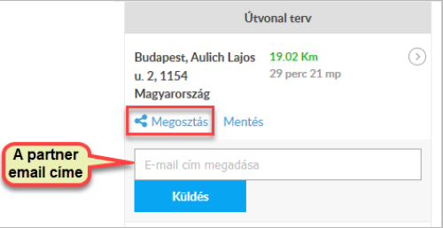 Útvonalterv megosztása