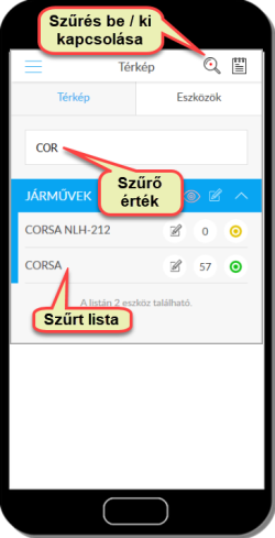Az eszközlista szűrése