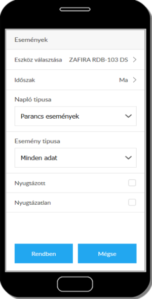 Az eseménylista paraméterei