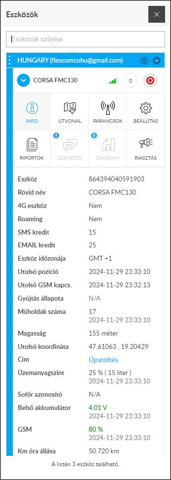 Eszköz információk Eszköz információk